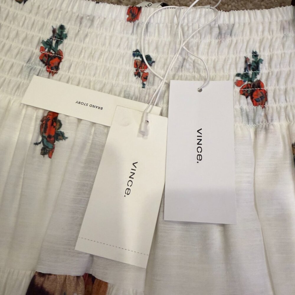 NWT Vince Ikat Floral Smocked Midi Skirt 2X Plus in Optic White - Picture 4 of 14